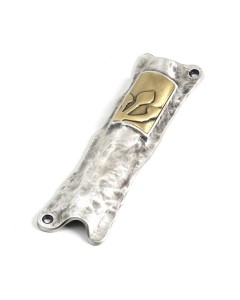 Silver Mezuzah with Brass Rectangular Ornament and Inscribed Hebrew Letter Shin Artistes & Marques