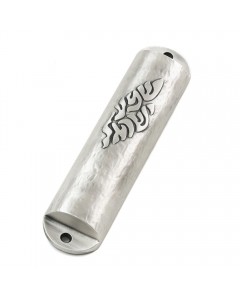 Wide Silver Mezuzah with ‘Shema Yisrael’ in Contemporary Hebrew Font Judaïque
