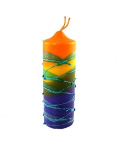 Galilee Style Candles Pillar Havdalah Candle with Red, Blue, Orange and Purple Stripes Fêtes Juives