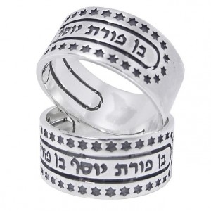 Ring with Jacob's Blessing  & Magen Davids in Sterling Silver Men's Jewelry
