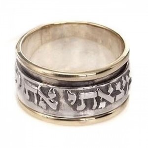 Silver Spinning Ring with Gold Highlight My Soul Loves Hebrew Bagues Juives