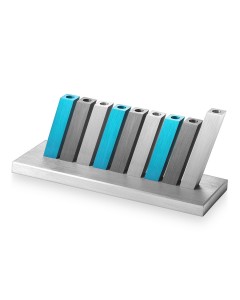 Silver, Turquoise and Gray Kinetic Hanukkah Menorah by Adi Sidler Artistes & Marques