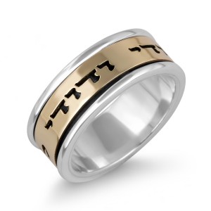 Sterling Silver Customizable English/Hebrew Ring With Gold Band (Optional Spinner) Bagues Juives