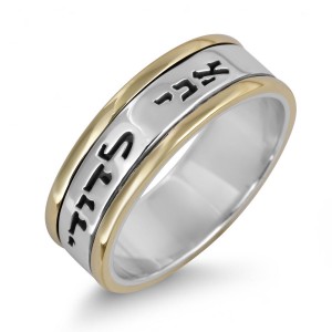 Sterling Silver Customizable English/Hebrew Ring With Gold Stripes Bijoux Prénom