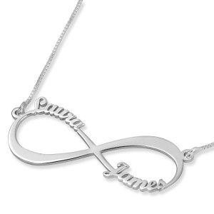Sterling Silver Double Thickness English/Hebrew Infinity Necklace Colliers & Pendentifs