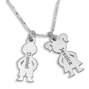 Sterling Silver English/Hebrew Kids' Names Necklace For Mom Colliers & Pendentifs