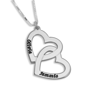 Sterling Silver English/Hebrew Name Necklace With Interlocking Hearts Colliers & Pendentifs