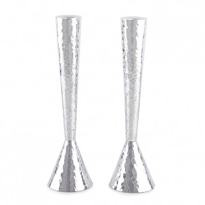 Sterling Silver Hammered Cone Candlesticks by Bier Judaica Sterling Silver