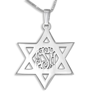Sterling Silver Star of David Necklace With English Monogram Colliers & Pendentifs