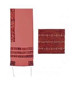 Red Floral Embroidery Organza Tallit with Bag by Yair Emanuel Bar Mitzvah
