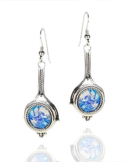 Rafael Jewelry Sterling Silver Dangling Earrings with Roman Glass
