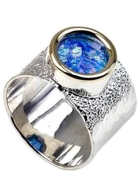 Sterling Silver Ring with Roman Glass and 9k Yellow Gold-Rafael Jewelry