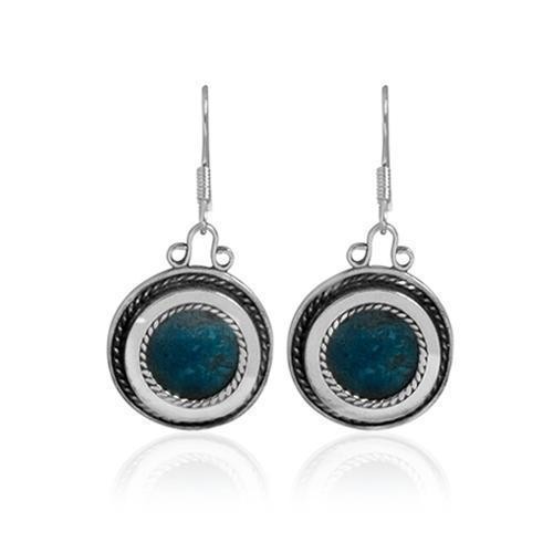 Sterling silver Round Earrings with Eilat Stone & Filigree-Rafael Jewelry