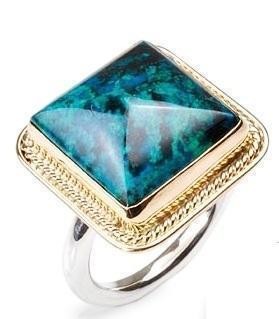 Rectangular Ring in Sterling Silver & Gold-Plating with Eilat Stone by Rafael Jewelry