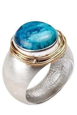 Sterling Silver Ring With Eilat Stone and Gold-Plated Strings by Rafael Jewelry