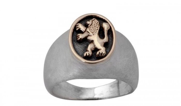 Rafael Jewelry Sterling Silver Ring with Lion of Judah in 9k Yellow Gold