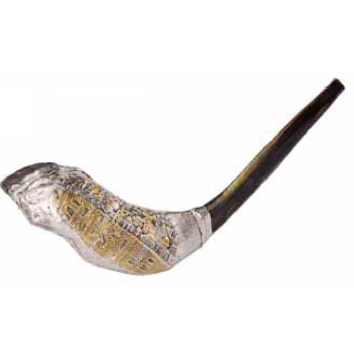 Polished Ram's Horn with Silver Sleeve in Golden Jerusalem Design by Barsheshet-Ribak 
