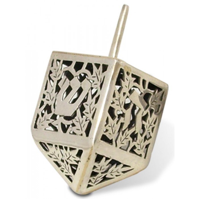 Sterling Silver Dreidel Cube Shaped by Nadav Art with Leaf Cutout