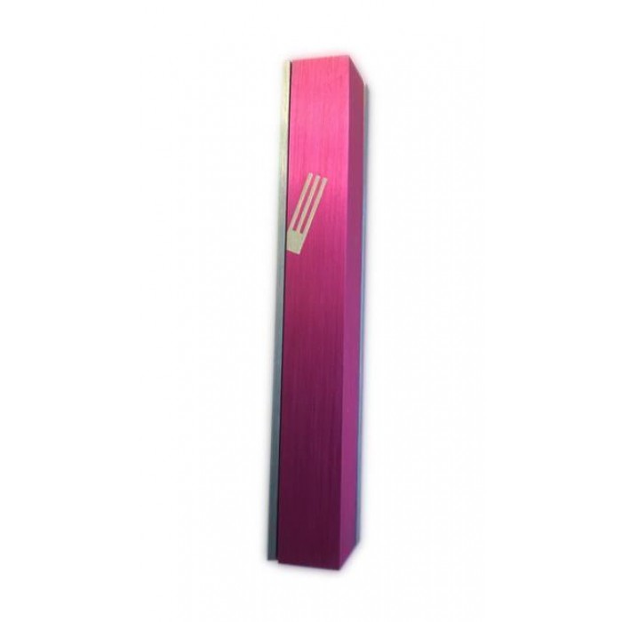 Side Pink Aluminum Mezuzah with Silver Panel by Adi Sidler