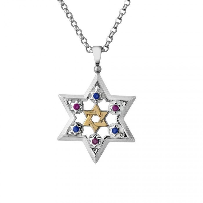 Rafael Jewelry Star of David Pendant in Sterling Silver with Gemstones