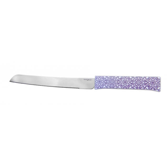 Challah Knife with Floral Pattern in Brown