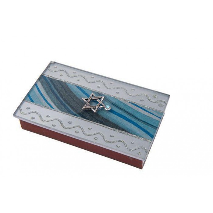 Glass Matchbox with Star of David in Blue