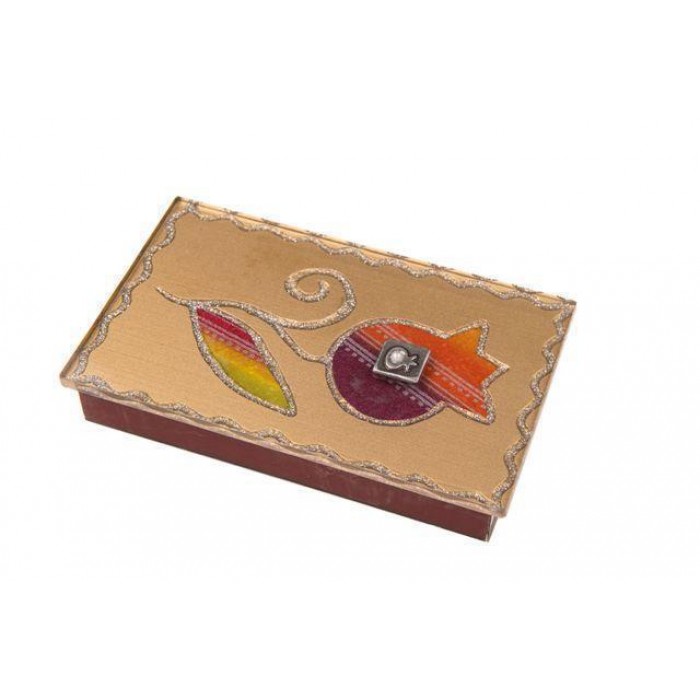 Glass Matchbox with Colorful Flower in Orange & Purple