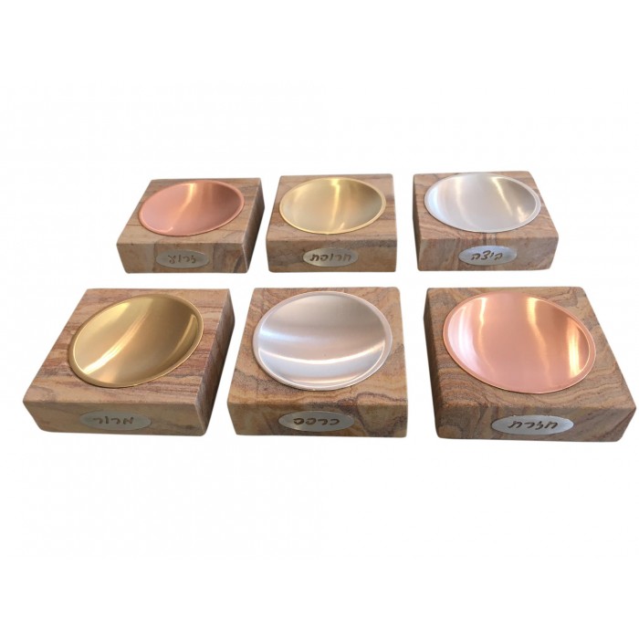 Sandstone Seder Plate with Metallic Bowls