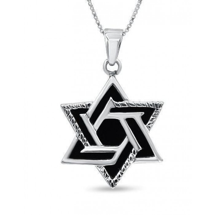 Star of David Necklace in Sterling Silver and Onyx
