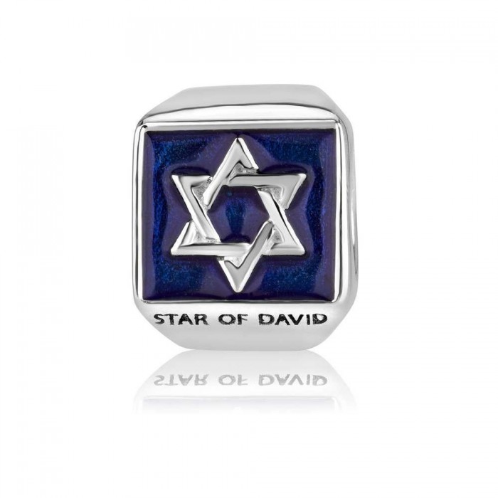 925 Sterling Silver Star of David Charm with a Blue Enamel
