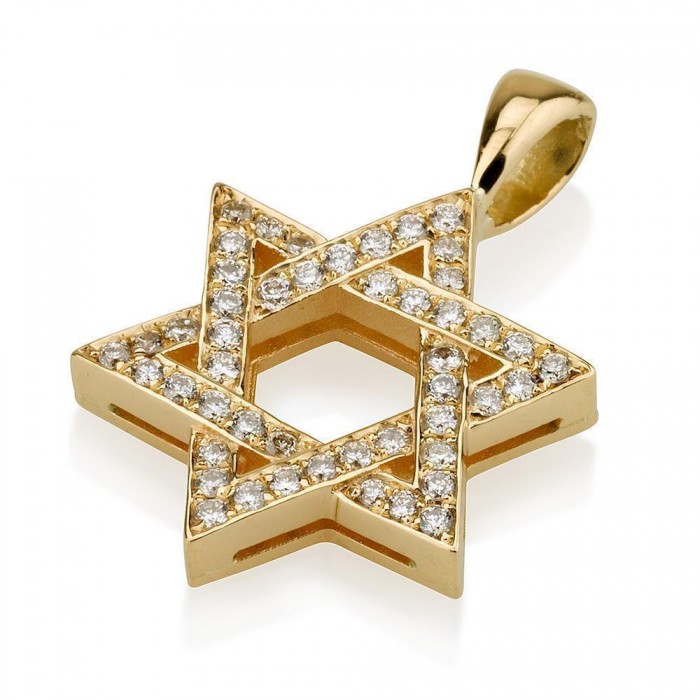 18K Yellow Gold Star of David Pendant with 0.40Ct Diamonds by Ben Jewelry
