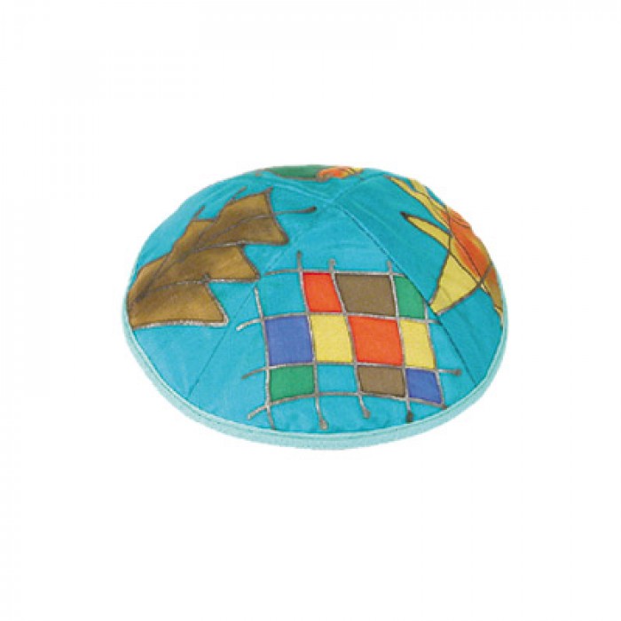 Kippa en Soie Turquoise Yair Emanuel - Motifs Multicolores