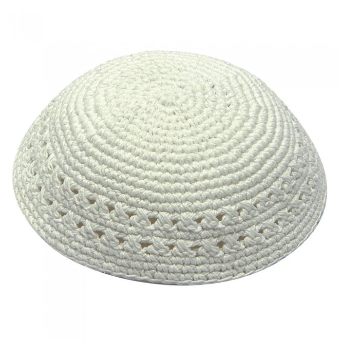 White Knitted Kippah with Two Rows of Air Holes
