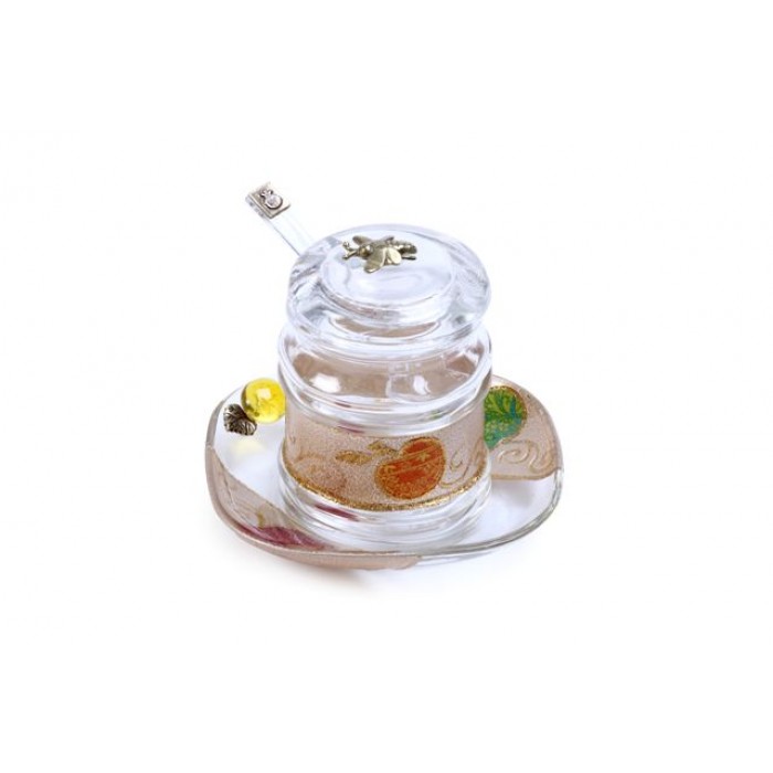 Glass Rosh Hashanah Honey Dish with Apple Design