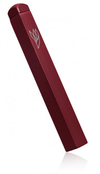 Red Diamond Shape Mezuzah with Silver Shin and Removable Lid
