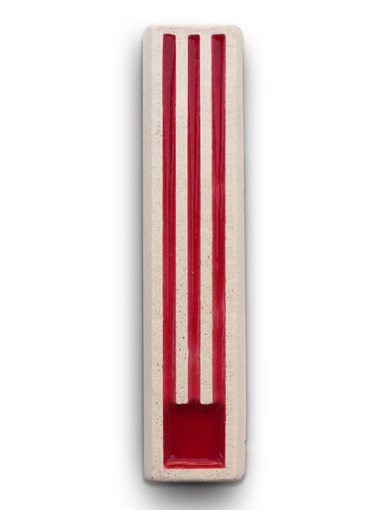 White Concrete Mezuzah with Long Hebrew Letter Shin in Red by ceMMent