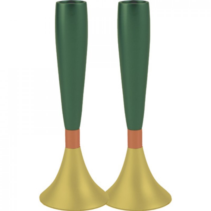 Yair Emanuel Shabbat Candle Holder - Green and Gold
