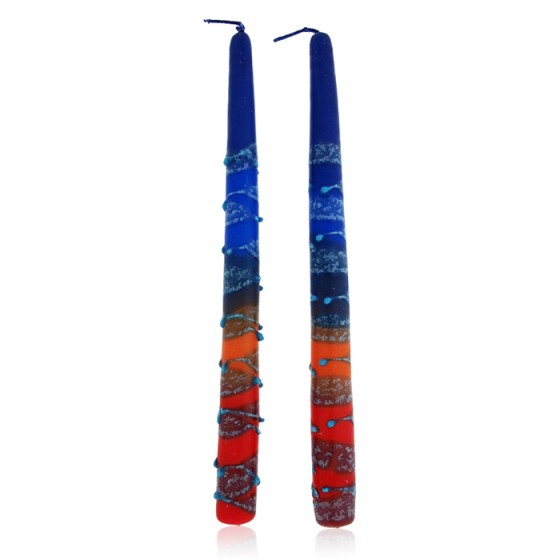 Galilee Style Candles Shabbat Candle Pair in Blue, Orange and Red
