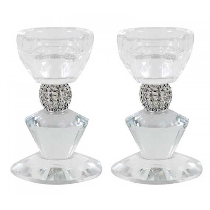 Crystal Shabbat Candlesticks with Beads, Orb and Curved Edges