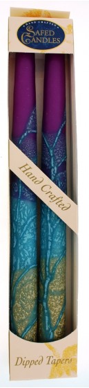 Wax Shabbat Candles by Safed Candles in Blue, Purple, Turquoise and Orange