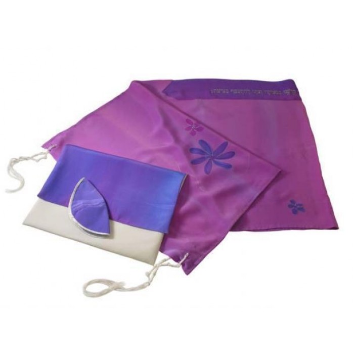Women’s Tallit with Purple Daisies and Atarah by Galilee Silks