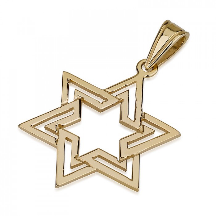 14k Gold Star of David Pendant with Concentric Interlocking Triangle Design