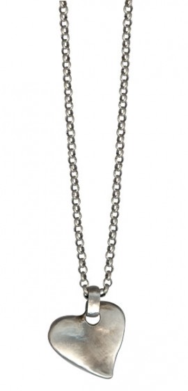 Silver Necklace with Link Chain & Hammered Heart Pendant