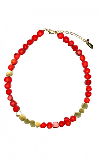 Necklace with Coral and Gold Beads