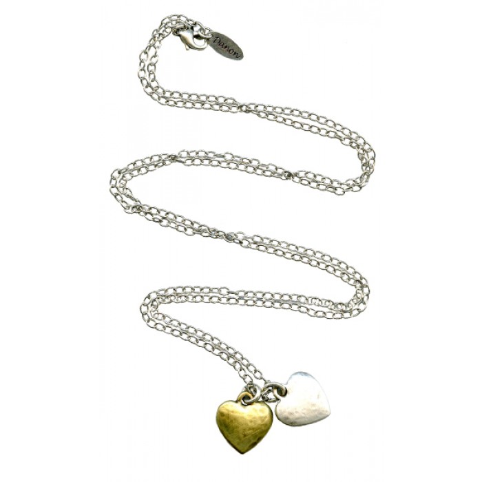 Necklace with Gold & Silver Heart Pendants