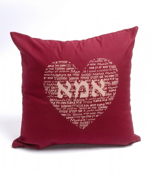 Red Mom-Themed Sofa Cushion with Large Heart and Text by Barbara Shaw