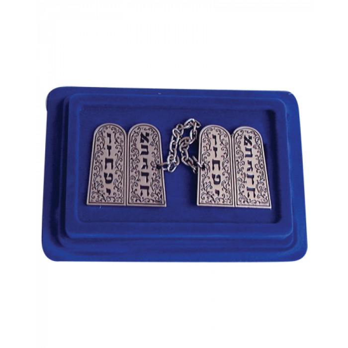 7cm nickel "Tablets" Tallit Clip Set with Cut Out Luchot and Floral Scrollwork