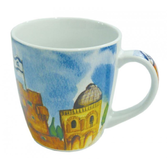 White Ceramic Mug with Jerusalem and Tower of David