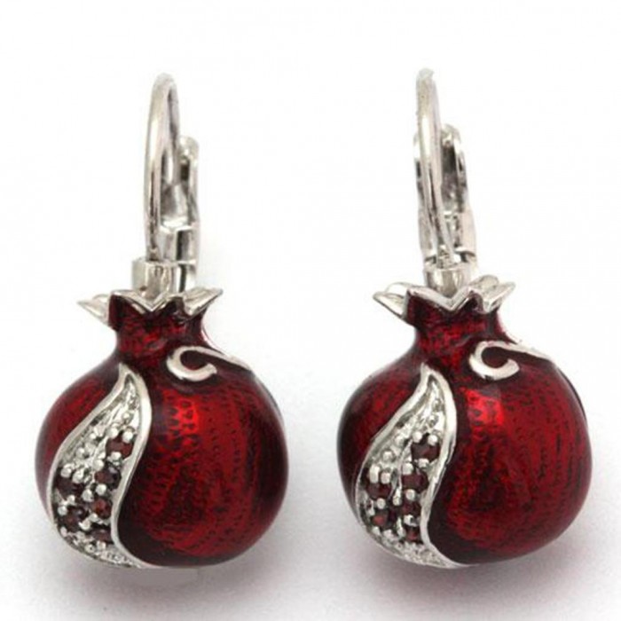 Earrings with Enamel Pomegranates and Garnet Stones