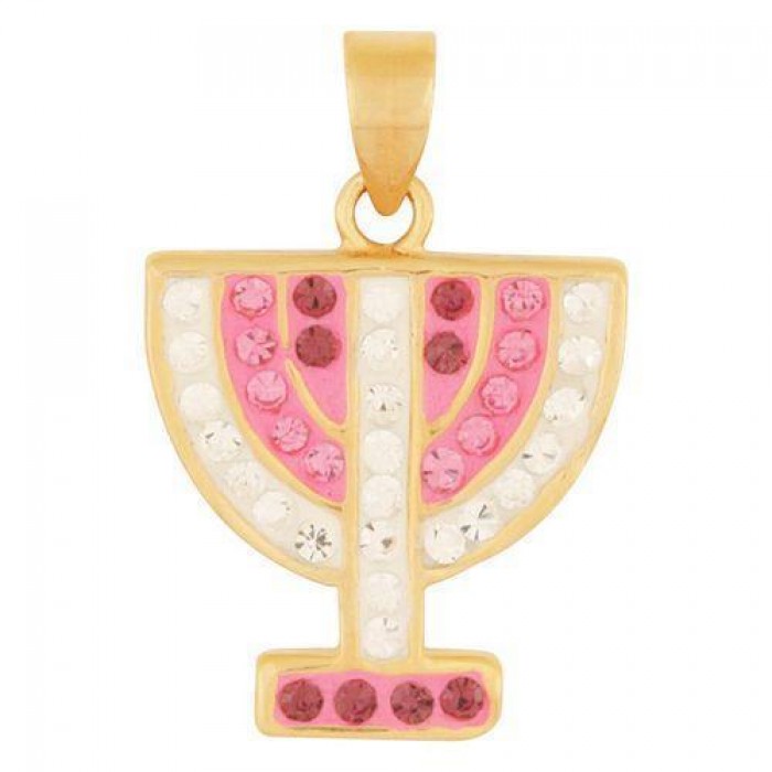 Gold Plated Menorah Pendant with Amethyst, Rose and Zircon